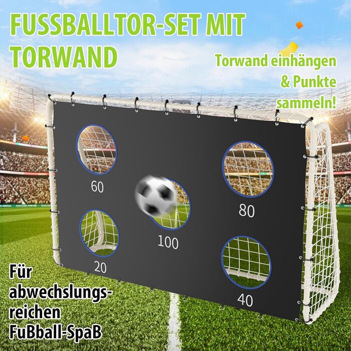 Футбольні ворота зі щитом 240 см x 170 см Високоякісні дитячі футбольні ворота з сіткою, щитом та шипами Підходять для будь-якої ситуації