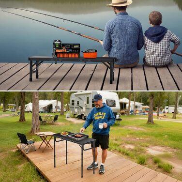 Складаний кемпінговий стіл VINTEAM 87x40 см 3 складні, регульована висота в 3 напрямках, алюмінієвий складаний стіл, балконний стіл, бічний столик, садовий стіл, легкий та портативний, ідеально підходить для кемпінгу, барбекю, пікніка та саду, МДФ