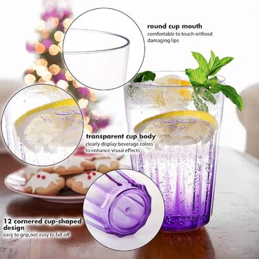 Пластикових стаканчиків по 350 мл - Стійкі стаканчики для дітей - Багаторазові пластикові стаканчики - Ідеально підходить для вечірок, активного відпочинку, кемпінгу - Фіолетові, 12