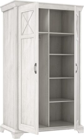 Шафа 120 130, Шафа для спальні, Сільський стиль, 2-дверна шафа з полицями та вішалкою для одягу, Декор дерева Сосна біла, 123 см завширшки x 210 см заввишки x 66 см завглибшки, Сосна біла 66,2 x 123 x 210,3 см, 2-дверна шафа, Одинарна