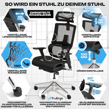 Ергономічне офісне крісло преміум-класу M7 з адаптивною поперековою опорою, ергономічне офісне крісло для домашнього офісу, сітчасте сидіння M7 (чорне)