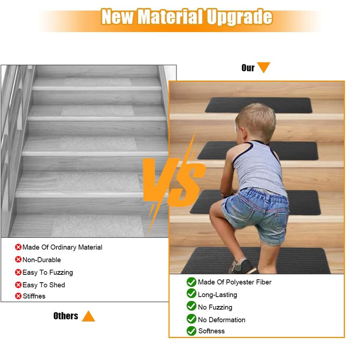 Килимків для сходів, 55x22 см, самоклеючі килимки для сходів у приміщенні, протиковзкі килимки для сходів, ріжучі, безпечний килимок для сходів для дітей, для літніх домашніх тварин, темно-сірий 55x22 см, темно-сірий, 15