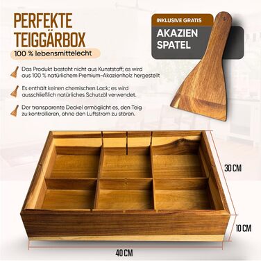 Дерев&39яна коробка для тіста для піци з лопаткою з акації 403010 см Коробка для розстойки та коробка для тіста Прозора кришка (1 коробка для тіста для піци)