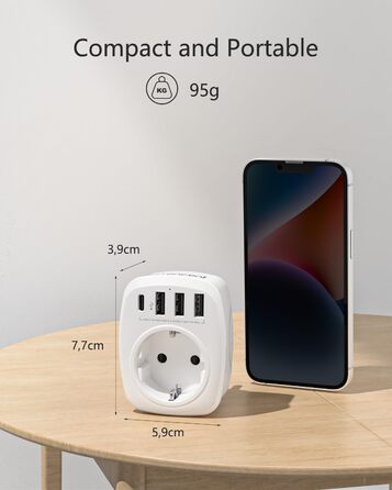 Розетка з декількома вилками EU адаптер 5-в-1 розетка розетка адаптер з 3 портами USB зарядного пристрою 2.4А, 1 портом Type-C 3А,