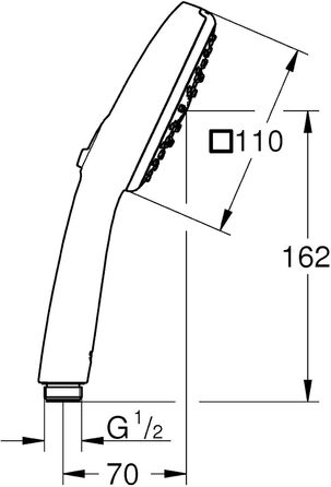 Економна душова лійка (ручна душова лійка з 3 режимами струменя, перемикання обертовим регулятором, універсальне підключення, силіконове кільце захищає від пошкоджень при падінні), квадратна, хром, 26092001, 110