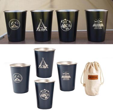 Чашки для активного відпочинку, виготовлені з нержавіючої сталі, що штабелюється, ідеально підходять для кемпінгу, подорожей та щоденного використання. У комплект входять 4 склянки з нержавіючої сталі, столові прибори, посуд для вечірок та скелелазіння, ч