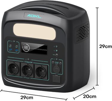 Портативна LiFePO4 зарядна станція 921.6 Втгод, швидка зарядка 1.5 години, порт зарядки USB-C PD 100 Вт, 3 розетки змінного струму 1200 Вт, портативна зарядна станція для аварійного живлення, кемпінгу, кемперів, дому. (Чорний - 1200 Вт)