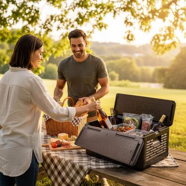 Великий складаний чорний термобокс для зберігання їжі гарячою та холодною - 42 л - Складаний підігрівач/охолоджувач їжі 60 x 41 см - Складаний пінопластовий холодильник/холодильник для їжі та напоїв з ізольованою кришкою 42 л / 60 x 41 см