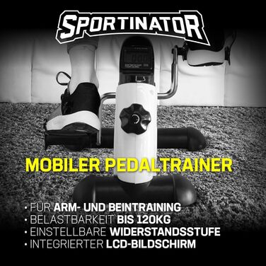 Міні-педальний тренажер SPORTINATOR Mobility Домашній тренажер для ніг та рук, регульований опір, РК-дисплей, компактний та економний, чорний