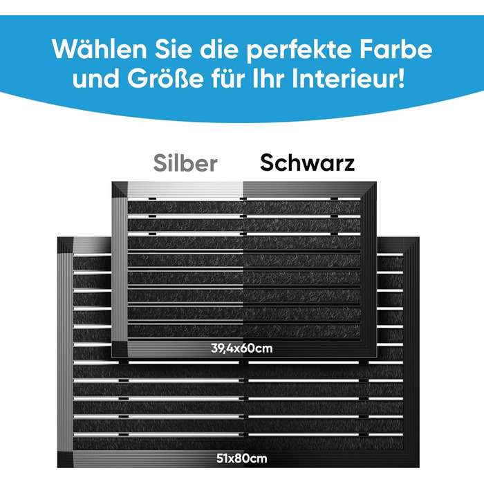 Килимок для вулиці з алюмінієвою рамкою, чорний, 50x80 см - Килимок для вулиці, килимок для ніг, скребок для взуття з поліпропіленовими волокнами - Всепогодний для вулиці 80 x 50 см (прямокутний) чорний