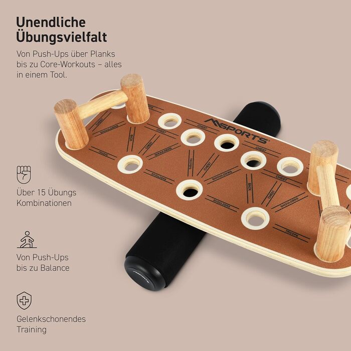 Дерев&39яна дошка для віджимань MSPORTS преміум-класу з роликом багатофункціональна дошка для віджимань для тренувань пресу, балансу та сили 15 положень хвата, міцні ручки, протиковзке покриття, фітнес-обладнання для домашнього спортзалу