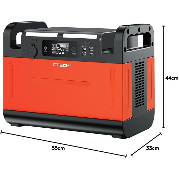 Портативна електростанція CTECHi 1210 Втгод, мобільний накопичувач енергії з акумулятором LiFePO4 та 2 розетками змінного струму 1500 Вт 230 В, сонячний генератор для кемпінгу, самостійного використання та аварійного живлення - помаранчевий 1210 Вт PPS по
