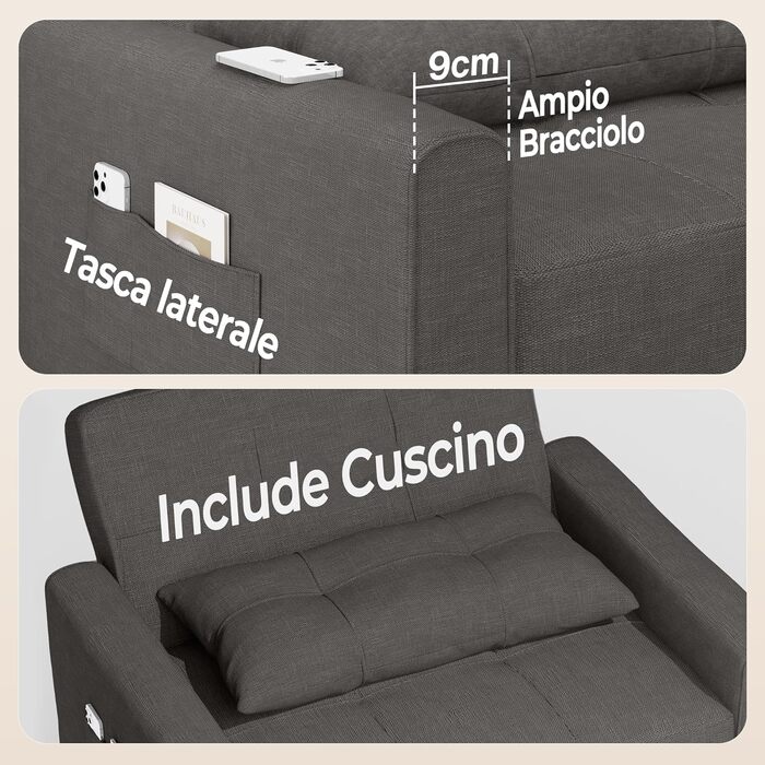 Крісло-реклайнер Bealife, крісло-ліжко з регульованою спинкою, крісло для телевізора, розкладний диван-ліжко, крісло-реклайнер для вітальні, спальні (темно-сірий)