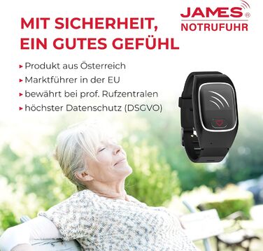 Годинник James B8 для екстрених випадків та безпеки для людей похилого віку GPS, виявлення падіння, кнопка SOS, монітор серцевого ритму, функції для здоров&39я, сімейний додаток, гучний будильник чорний/білий вкл. SIM-картку та 2 місяці безкоштовного тари
