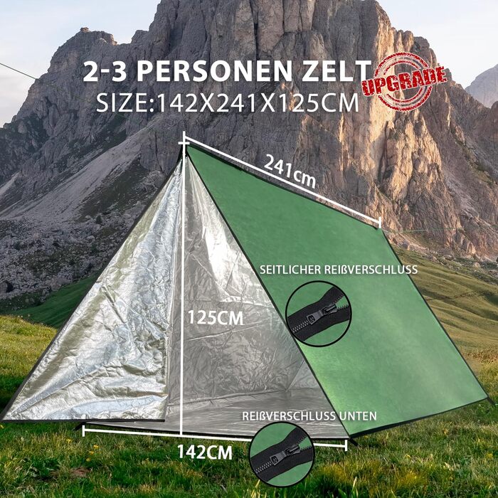 Надзвичайно великий багаторазовий намет для виживання на блискавці для кемпінгу, походів, бушкрафту та надання першої допомоги зеленого кольору
