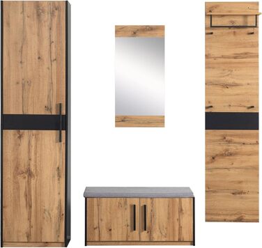 Шафа для одягу 4 предмети з дзеркалом і лавкою, Шафа для одягу, Меблі для гардеробу, Стильна компактна шафа для одягу з 4 гачками,