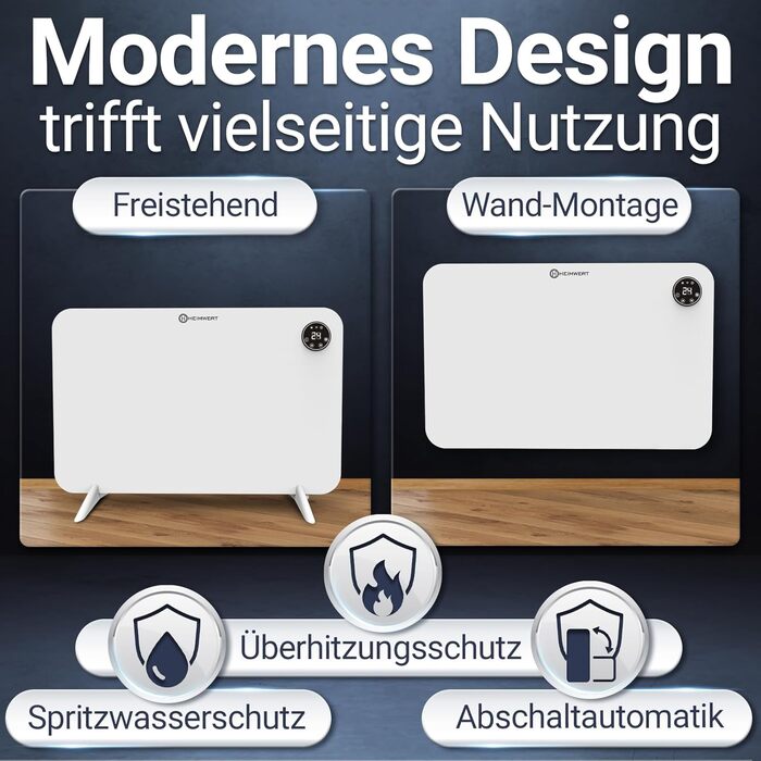 Інфрачервоний настінний обігрівач 600 Вт - Миттєве комфортне тепло - Значно знижує витрати на опалення - Розкішні функції з термостатом застосунок - Міцний, безшумний - 2-в-1 настінний та окремостоячий пристрій (600 Вт)