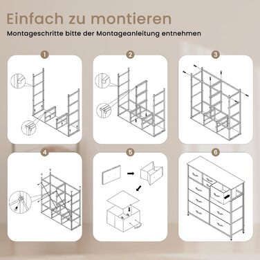 Комод WOLTU з 10 тканинними шухлядами, сервант для вітальні, комод для спальні, шафа для передпокою, металевий каркас, індустріальний стиль, вінтажний коричневий чорний, SSK009shm вінтажний коричневий чорний 10 тканинних шухляд