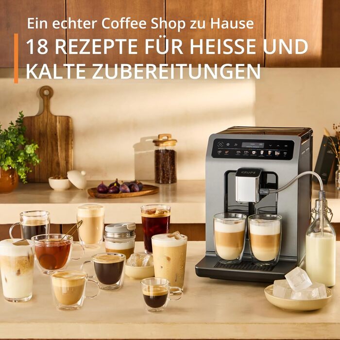 Кавомашина Krups Evidence Hot & Cold 18 видів напоїв (гарячі та холодні), One-Touch Cappuccino, молочна система, автоматичне очищення, швидкий розігрів, EA898GF0