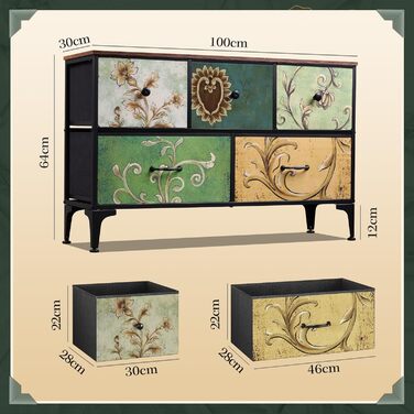 Комод WLIVE з 5 тканинними шухлядами, комод для спальні, комод для вітальні, з міцним сталевим каркасом, богемний стиль 29,8 Г x 100 Ш x 63,7 В см (5 шухляд) зелений