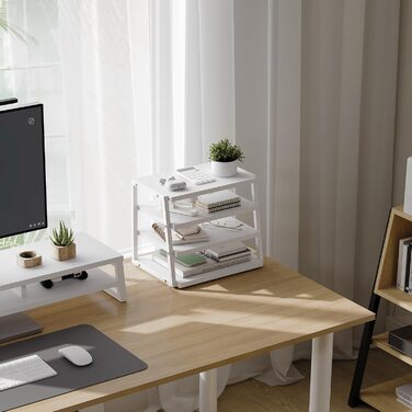 Органайзер для столу Fenge, 4-рівневий дерев&39яний тримач для документів, лоток для паперу A4, лоток для файлів, тримач для журналів, лоток для листів, органайзер для паперових журналів для офісу та дому (білий)