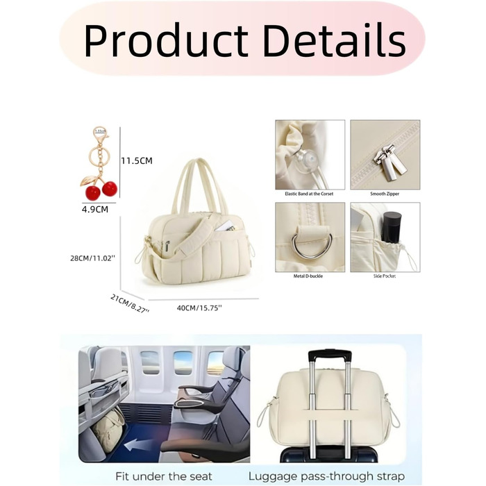 Жіноча спортивна сумка велика фітнес-сумка з вишневим кулоном (подарункова), водонепроникна дорожня сумка для тренажерного залу, плавання, подорожей, бежева