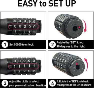 Кабельний замок для велосипеда та самоката, 5-значний код, з можливістю скидання, кодовий замок, захист від крадіжки, надійна фіксація, 177,8 см (70 дюймів), комплект з 2 шт.