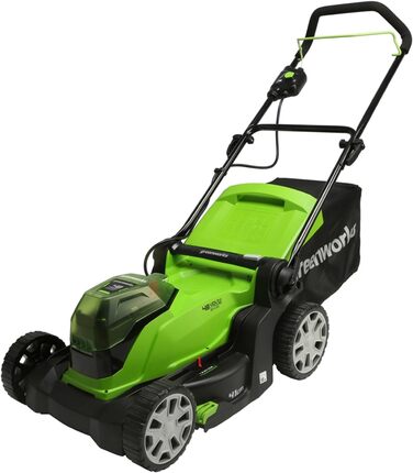 Акумуляторна газонокосарка Greenworks G24X2LM41 для площі до 440 м, ширина зрізу 41 см, мішок на 50 л БЕЗ 2 акумуляторів 24 В (еквівалент 48 В) та зарядного пристрою, 3-річна гарантія без акумулятора