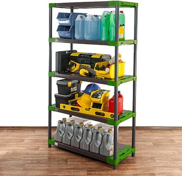 Пластиковий стелаж PROREGAL &quotСірий ведмідь&quot Високий ВxШxГ 180x100x46 см Вантажопідйомність полиці 120 кг Сіро-зелений Пластиковий стелаж для підвалу, стелаж для зберігання, безригельний стелаж ВxШxГ 180x100x46 см сіро-зелений