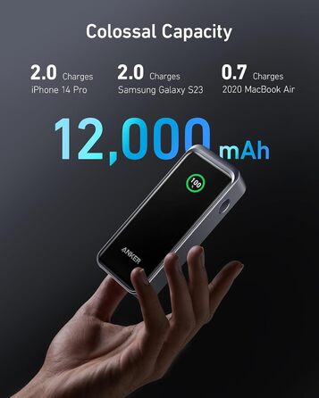 Портовий зарядний пристрій на 12 000 мАг потужністю 130 Вт, розумний дисплей, сумісний з iPhone 14/13 серії, Galaxy, MacBook, Dell