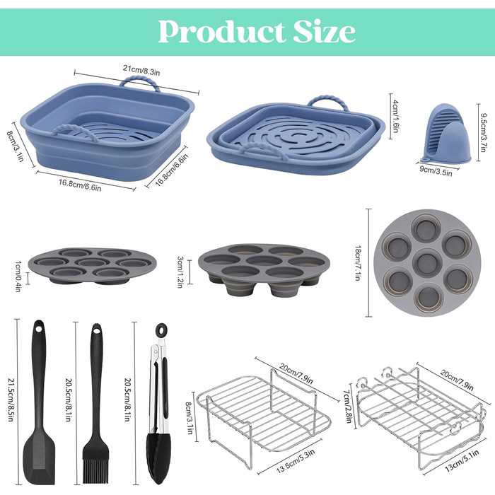Аксесуари для фритюрниці Idota з 10 предметів, аксесуари для фритюрниці з силіконовими вставками/решітка для приготування їжі/решітка для приготування на пару/рукавички для духовки/мультиварка для COSORI 5.5 л/6.4 л, Tefal 5.6 л/6.5 л і Philips 6.2 л/7.2 