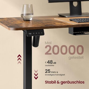 Електричний письмовий стіл з регульованою висотою, L-подібний кутовий стіл, 140 x 160 см, із зарядною станцією, функція пам&39яті з 2 висотами, для домашнього офісу, вінтажний коричневий - чорний LSD264K01 Вінтажний коричневий чорнильний