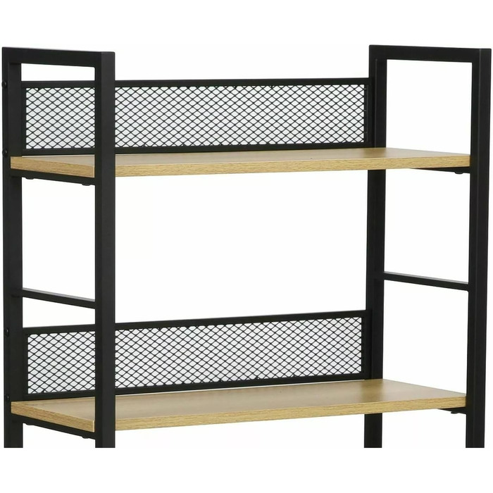 Книжкова полиця, Окремостояча полиця, 4 полиці, Промисловий дизайн, 1260x28 см Дерево/Чорний 4dc, 4