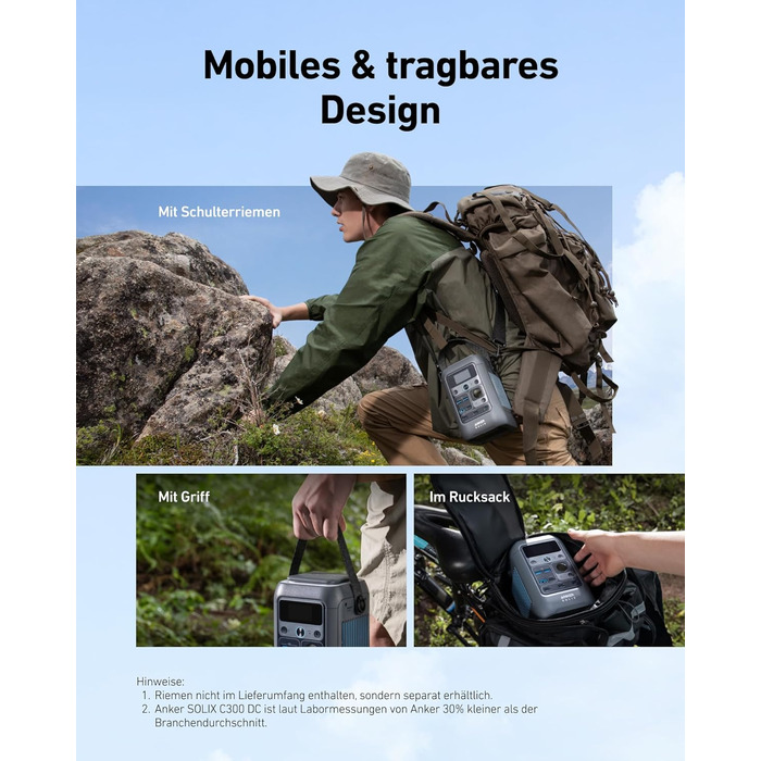 Зарядний пристрій постійного струму Anker SOLIX C300, акумулятор 288 Втгод для кількох пристроїв, акумулятор LiFePO4, сонячний генератор потужністю 300 Вт, для кемпінгу, активного відпочинку, подорожей, надзвичайних ситуацій (адаптер живлення не входить д