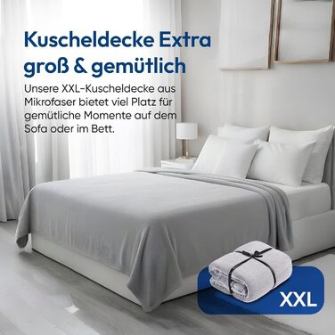 Ковдра, покривало, плед Feluna XXL з мікрофібри та флісу з ефектом кашеміру, 220 x 200 см - сіра