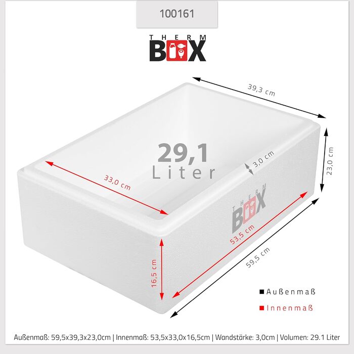 Пінопластовий контейнер 29 Вт Товщина стінки 3 см Об&39єм 29,1 л Внутрішні розміри 53x33x16 см Ізольований контейнер Холодильник Контейнер для підігріву Багаторазовий