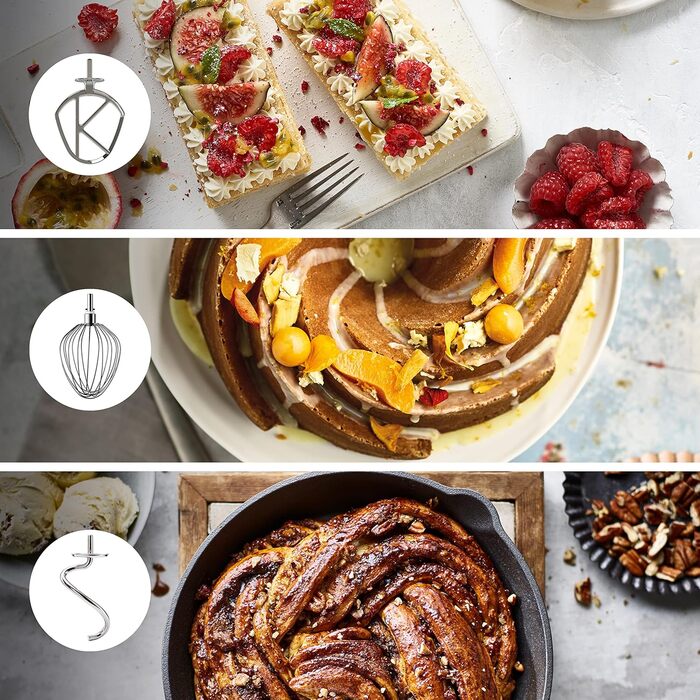 Кухонний комбайн з вбудованою шкалою та 2 чашами для змішування, 1200 Вт, в т.ч. набір кондитерських виробів з 4 предметів, насадка для скляного блендера та подрібнювач, срібло Titanium Chef Baker XL Silver, 85.424SI -