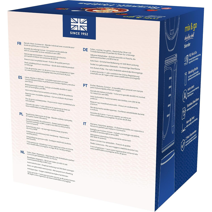 Блендер Russell Hobbs - блендер та блендер для приготування смузі з собою двигун 23 500 об/хв, вкл. 1 глечик для блендера 600 мл (