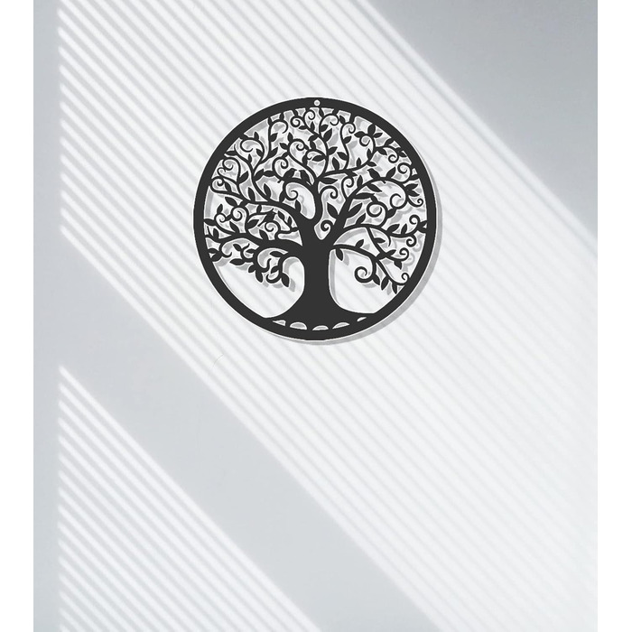 Металеве дерево життя прикраса стіни силует мистецтво для подарунка критий відкритий сад будинок прикраса (чорний, 28x28см)