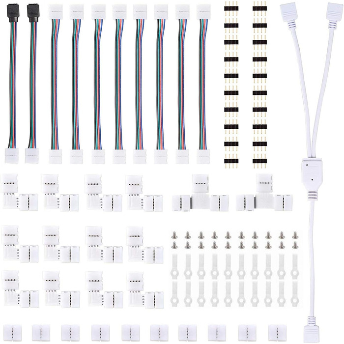 Роз'єми для світлодіодної стрічки, Набір аксесуарів для розширення світлодіодної стрічки, 5050 4-контактний роз'єм для світлодіодної стрічки RGB, 5050 Комплект 4-контактних роз'ємів для світлодіодної стрічки, для комплекту аксесуарів для подовження стрічк