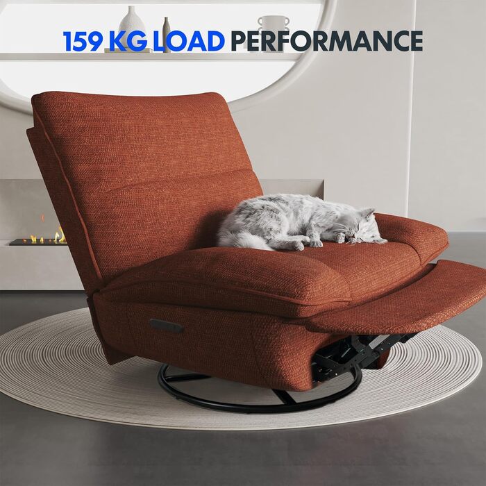 Крісло з ручним керуванням, Крісло-ліжко, Обертове крісло з функцією гойдання, Крісло-гойдалка для вітальні, Крісло для телевізора з регульованою спинкою, Реклайнер (Помаранчево-коричневий) Помаранчево-коричневий XC6 Lotus Manual, 6
