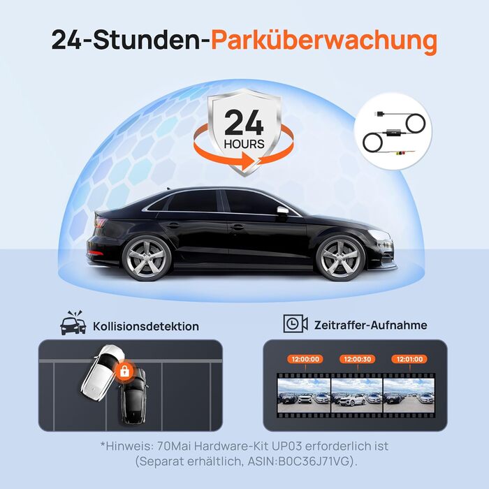 Для автомобілів M310, 1296P WDR автомобільна камера, супер нічне бачення, 24-годинний моніторинг паркування з керуванням через дод