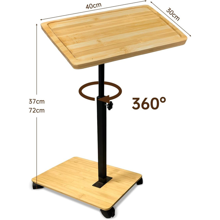 С-подібний журнальний столик, бамбук та метал, сучасний, регульований по висоті з колесами невеликий журнальний столик, тумбочка для ліжка, столик для дивана, тумбочка, туалетний столик для вітальні, спальні, ванної кімнати
