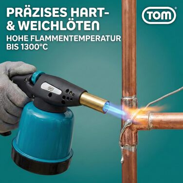 Комплект газових паяльників TOM вкл. 4 універсальні газові балончики по 190 г 1300C Паяльна лампа для мякого або твердого паяння Пєзорозпал Газовий пальник Бунзена (паяльник з 4 газовими балончиками)