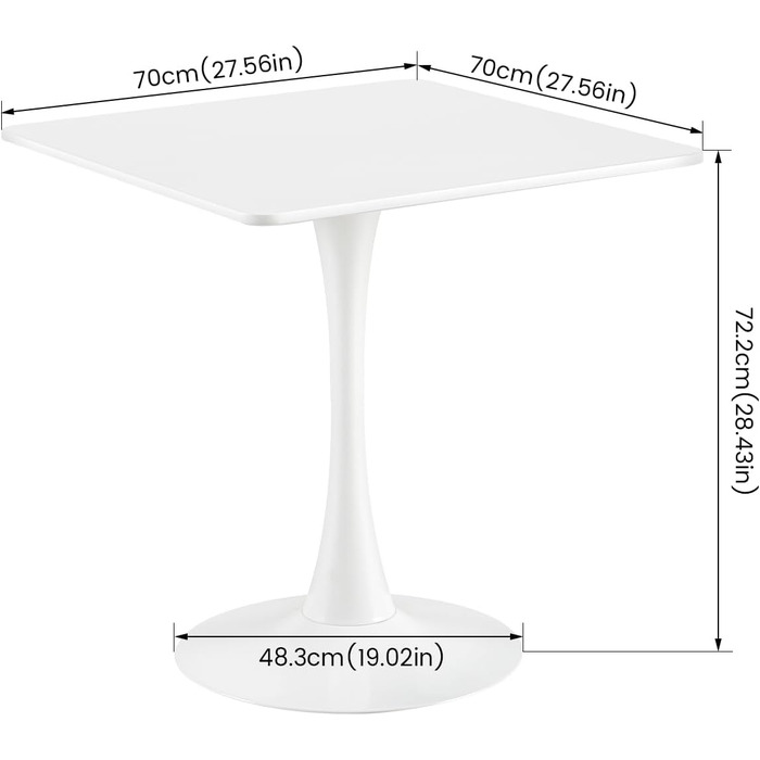Сучасний обідній стіл 70x70 квадратний стіл кухонний стіл маленький обідній стіл з металевими ніжками, підходить для вітальні, їдальні, балкону, білий 70 x 70 см (квадратний) квадратно-білий