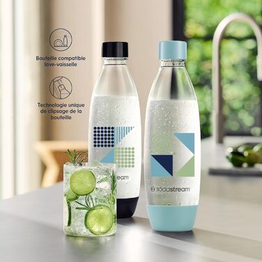 Пляшки по 1 л для газованої води та газованої води Технологія Snap & Lock для фіксації Можна мити в посудомийній машині Не містить бісфенолу А Деталі Темно-синій і блакитний, 2