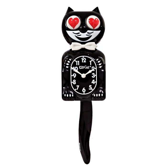 Настінний годинник Kit Cat Klock Класичний чорний з очима-серцями іконічний годинник-кіт з рухомим хвостом та очима, на батарейках, для сучасного декору дому