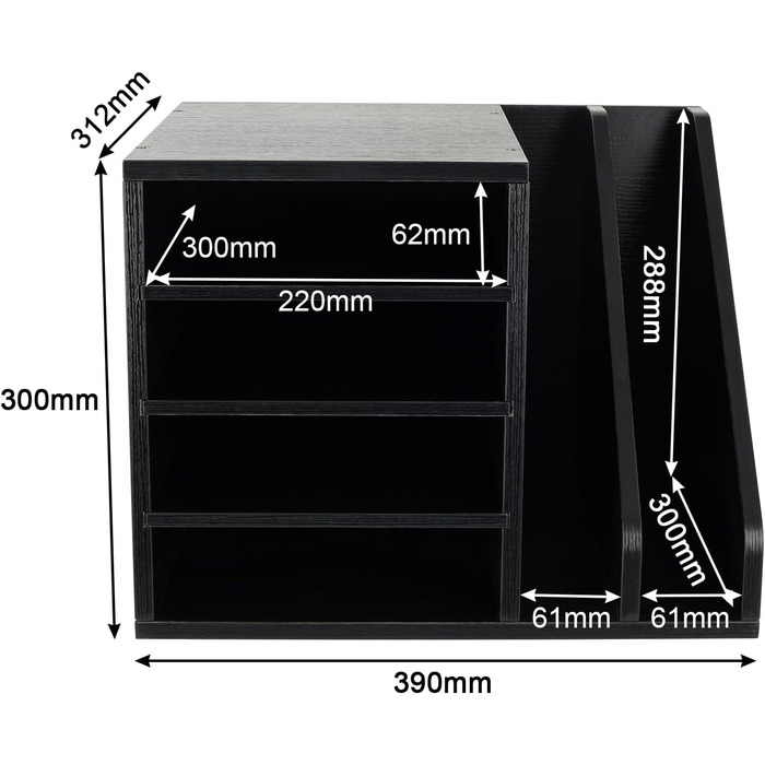 Відділення дерев&39яний органайзер для офісного столу формату A4 Тримач для документів Лоток для файлів Тримач для журналів Лоток для листів Організатор для паперових журналів, чорний, 6-