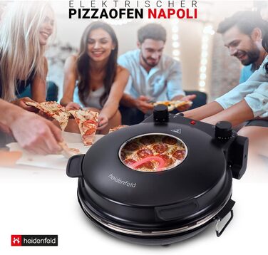 Електрична піч для піци Heidenfeld Наполі 1200 Вт - 400 C - Піч для піци - Дуже велике оглядове вікно - Виробник піци - Захист від перегріву - Камінь для піци - Піч (Наполі)