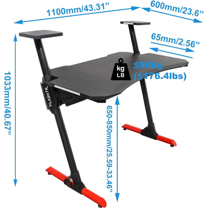 Ігровий стіл HFTEK - Ігровий стіл - Ергономічний ігровий стіл - Комп&39ютерний стіл з RGB-підсвіткою (FA32GBL)